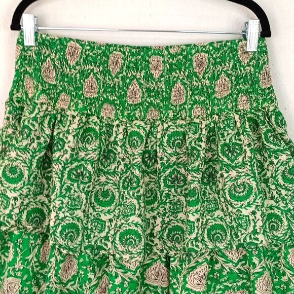 House Of Harlow 1960 100% Cotton Green Floral Tiered Skirt sz L Boho Cottagecore - Picture 3 of 8